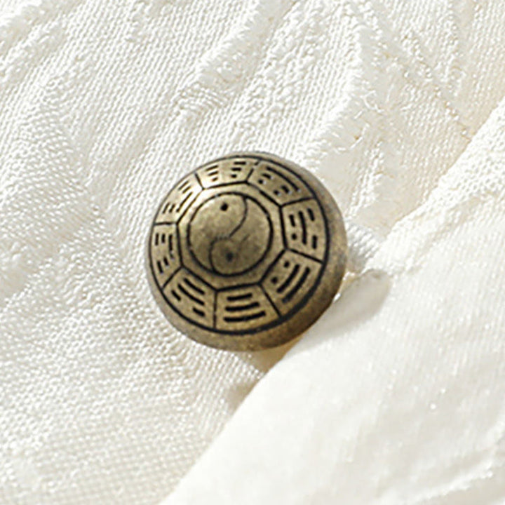 Buddha Stones Camicia da uomo in cotone a mezza manica con bottoni e motivo Bagua in jacquard testurizzato - image 4