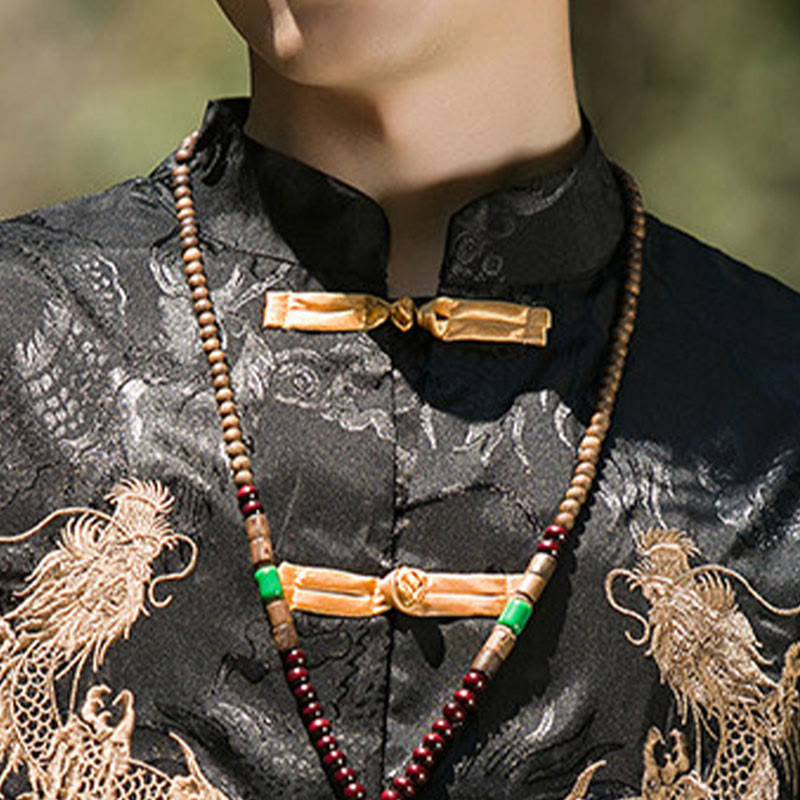Buddha Stones Camicia da uomo a mezza manica con bottoni a rana, motivo drago ricamato, design colorblock - image 19