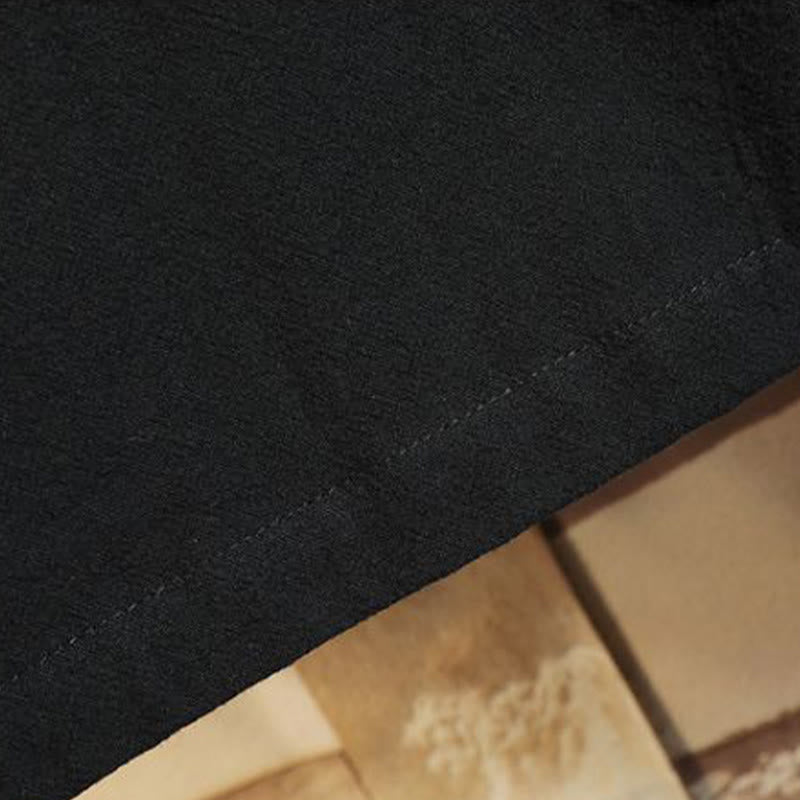 Buddha Stones Giacca da uomo in cotone con maniche corte e apertura frontale, motivo a gru e nuvola di buon auspicio ricamata - image 12