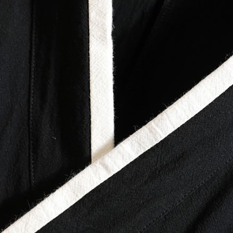 Buddha Stones Giacca da uomo in cotone con maniche corte e apertura frontale, motivo a gru e nuvola di buon auspicio ricamata - image 7