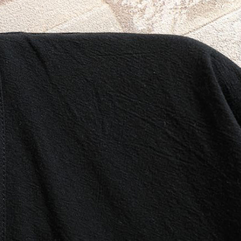 Buddha Stones Giacca da uomo in cotone con maniche corte e apertura frontale, motivo a gru e nuvola di buon auspicio ricamata - image 9