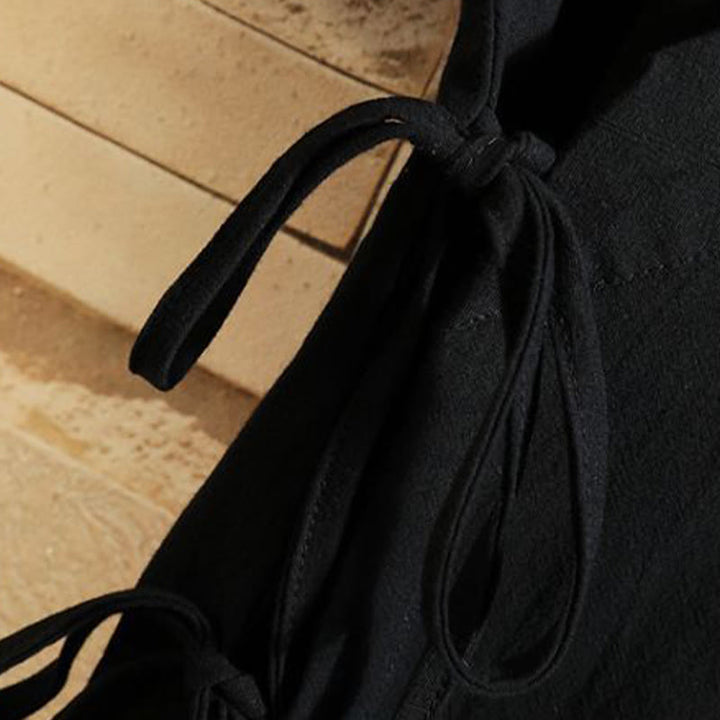 Buddha Stones Giacca da uomo in cotone con maniche corte e apertura frontale, motivo a gru e nuvola di buon auspicio ricamata - image 11