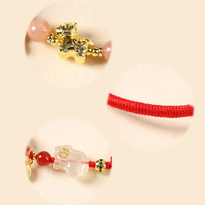Buddha Stones Braccialetto portafortuna con corda rossa, agata bianca e pietra del sole in rame dell'anno del cavallo - image 18