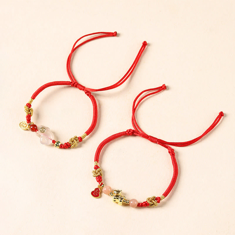 Buddha Stones Braccialetto portafortuna con corda rossa, agata bianca e pietra del sole in rame dell'anno del cavallo - image 4