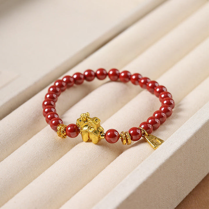 Buddha Stones Braccialetto di concentrazione in giada di Hetian, rame e cinabro dell'anno del cavallo - Rame cinabro (circonferenza del polso: 14-15 cm) - image 0