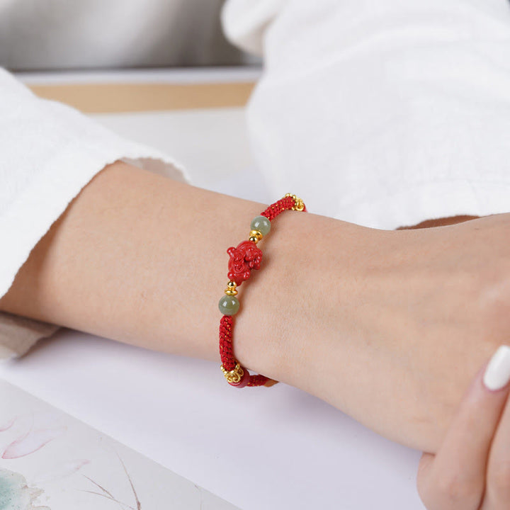 Buddha Stones Braccialetto di benedizione in corda rossa di giada di Hetian e cinabro dell'anno del cavallo - image 4