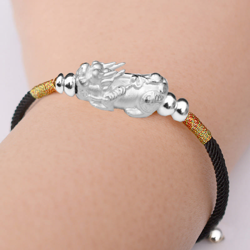Braccialetto Buddha Stones PiXiu Luck Red String placcato oro 24K - Cordino nero (argento) (circonferenza del polso 12-19 cm) - Argento sterling 999 - image 18