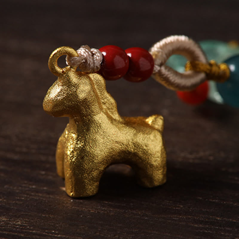 Buddha Stones Decorazione da appendere al telefono Liuli Luck dell'anno del cavallo, rame, cinabro, calcedonio blu, agata rossa - image 8