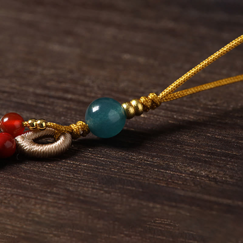Buddha Stones Decorazione da appendere al telefono Liuli Luck dell'anno del cavallo, rame, cinabro, calcedonio blu, agata rossa - image 9