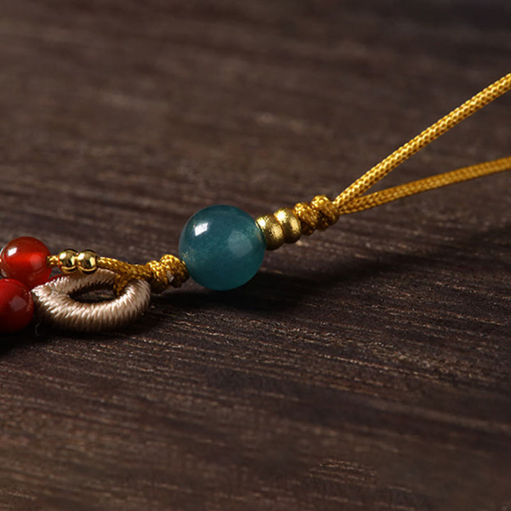 Buddha Stones Decorazione da appendere al telefono Liuli Luck dell'anno del cavallo, rame, cinabro, calcedonio blu, agata rossa - image 9