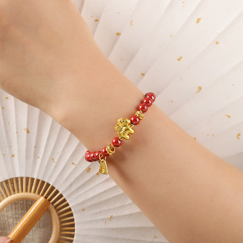 Buddha Stones Braccialetto di concentrazione in giada di Hetian, rame e cinabro dell'anno del cavallo - image 3