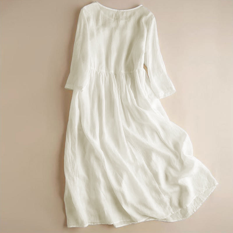 Abito midi da donna con maniche a nove quarti, ricamo geometrico con Buddha Stones tasche - image 2