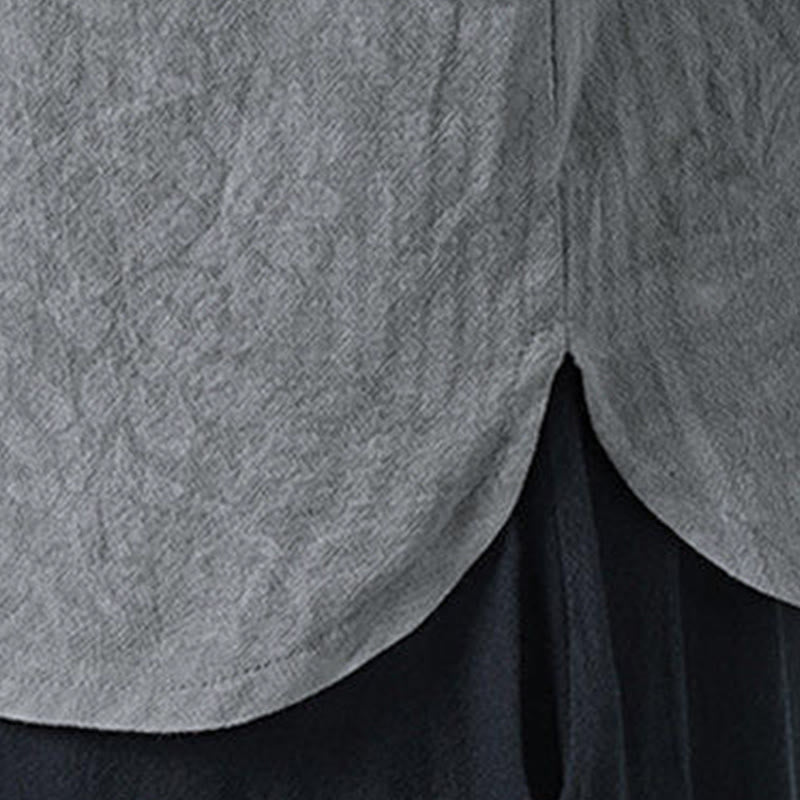 Buddha Stones Camicia da uomo in cotone a mezza manica con bottoni a rana e motivo a fiori estivi con motivo erba - image 9