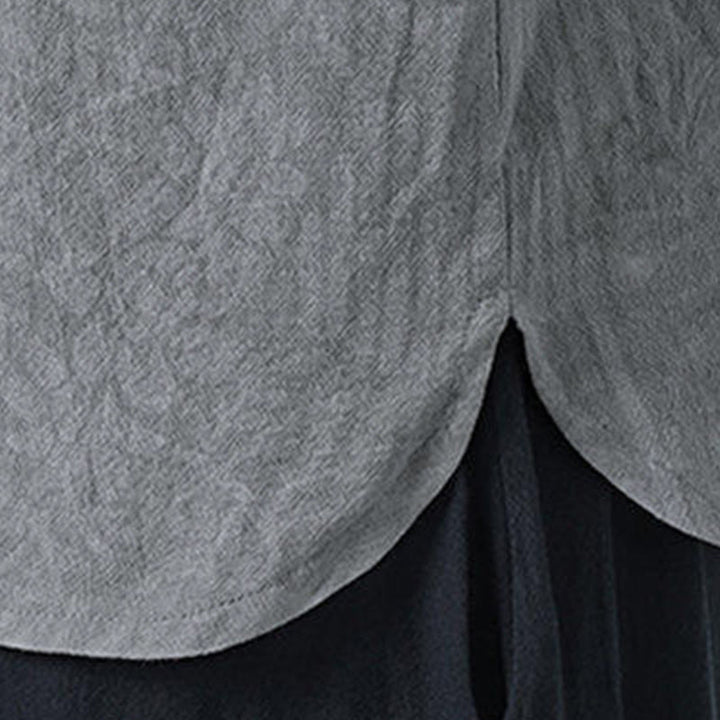 Buddha Stones Camicia da uomo in cotone a mezza manica con bottoni a rana e motivo a fiori estivi con motivo erba - image 9