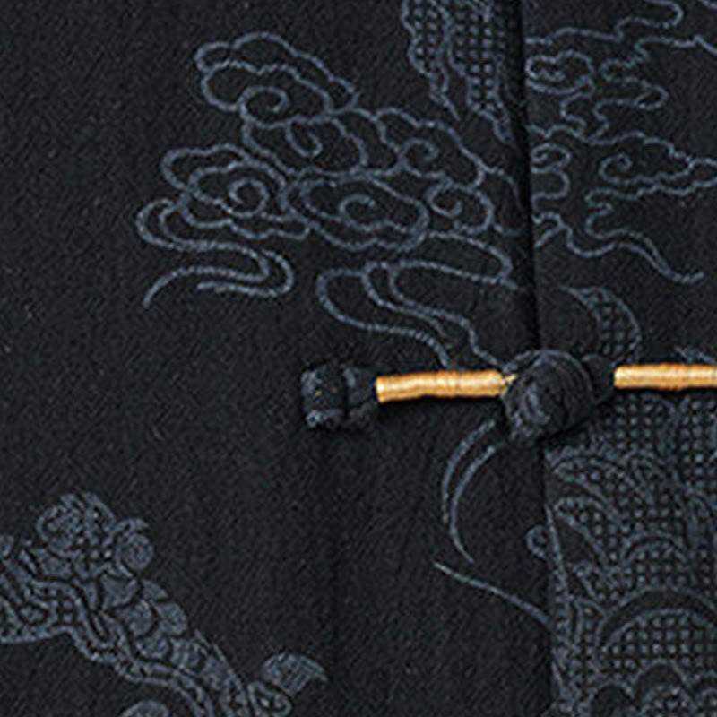 Buddha Stones Camicia da uomo in cotone a mezza manica con bottoni a rana, motivo nuvole di buon auspicio e drago estivo - image 4