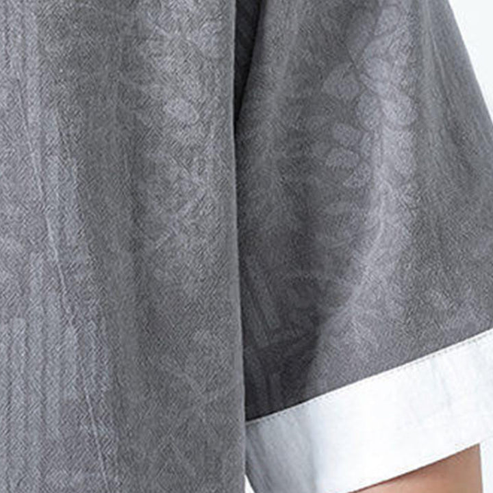 Buddha Stones Camicia da uomo in cotone con maniche corte, bottoni a rana e tasche, modello estivo con fiori e erba - image 8