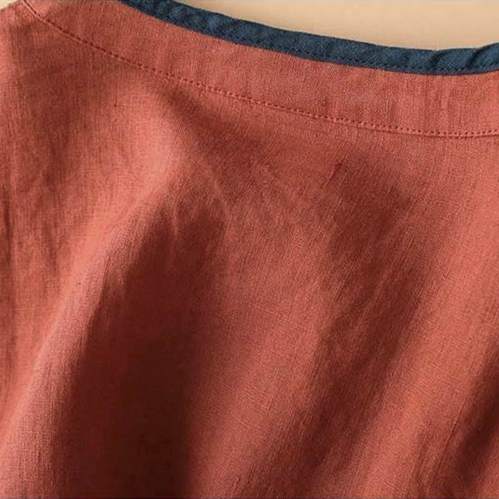 Camicia da donna in cotone e lino a maniche lunghe con ricamo floreale retrò Buddha Stones - image 4