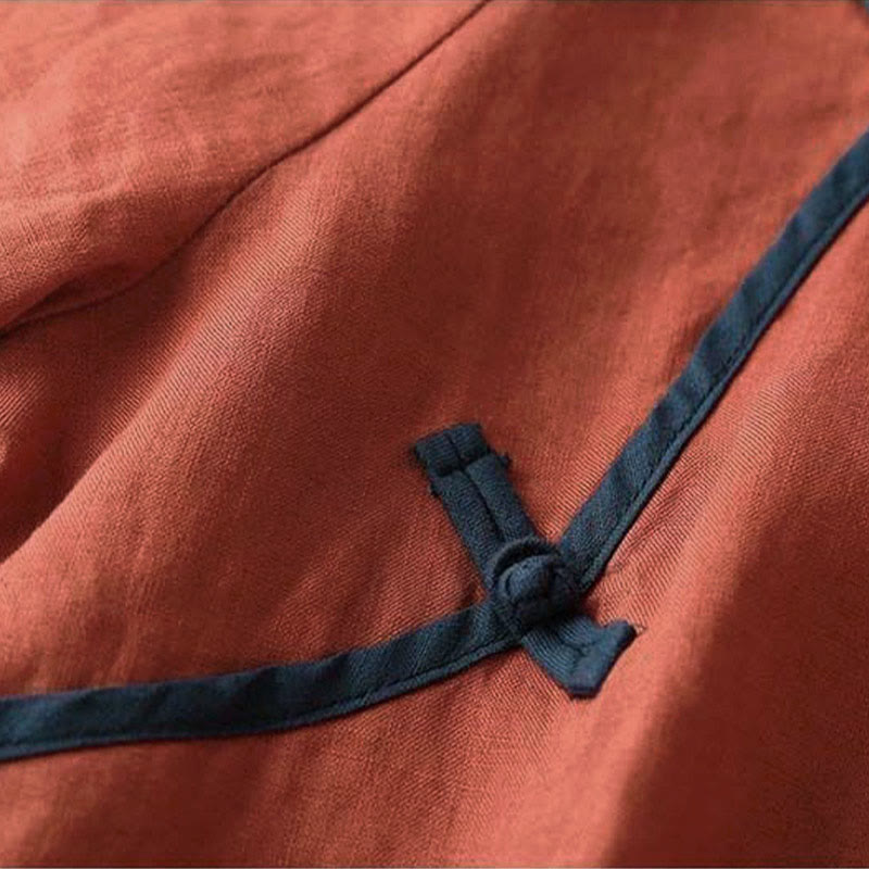 Camicia da donna in cotone e lino a maniche lunghe con ricamo floreale retrò Buddha Stones - image 3