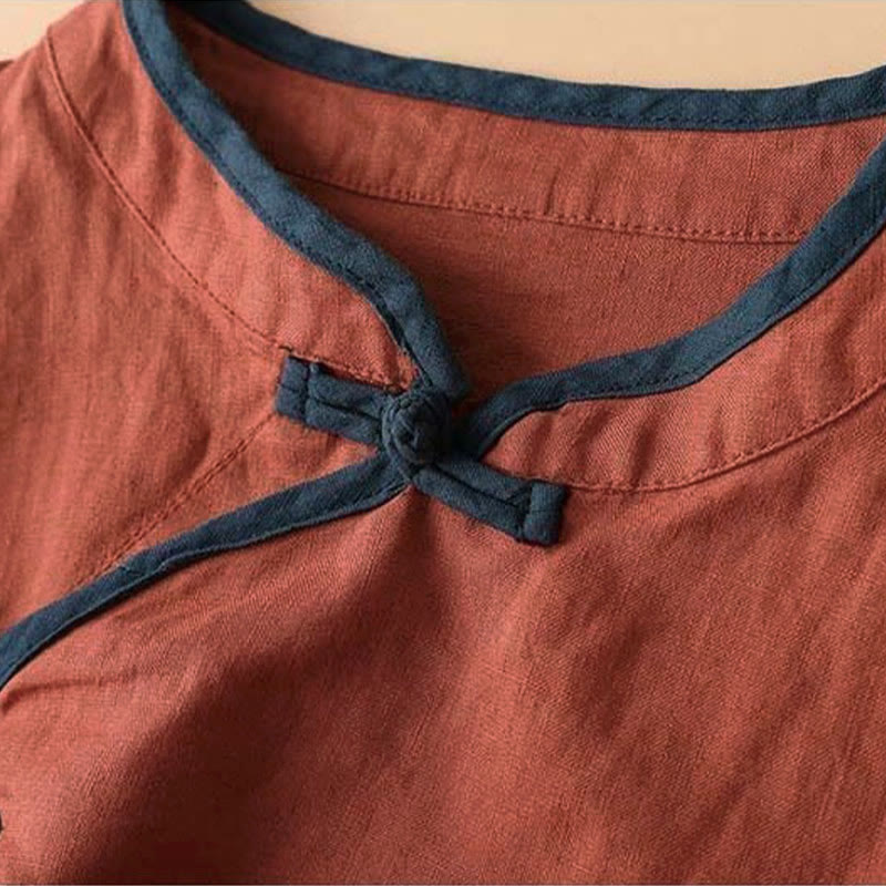 Camicia da donna in cotone e lino a maniche lunghe con ricamo floreale retrò Buddha Stones - image 2