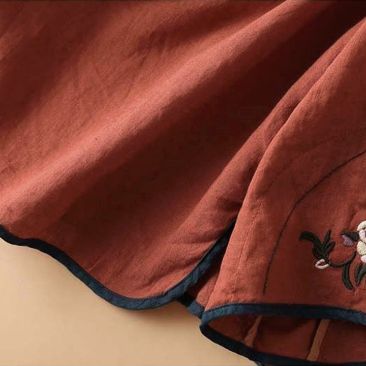 Camicia da donna in cotone e lino a maniche lunghe con ricamo floreale retrò Buddha Stones - image 9