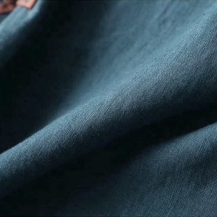 Camicia da donna in cotone e lino a maniche lunghe con ricamo floreale retrò Buddha Stones - image 11