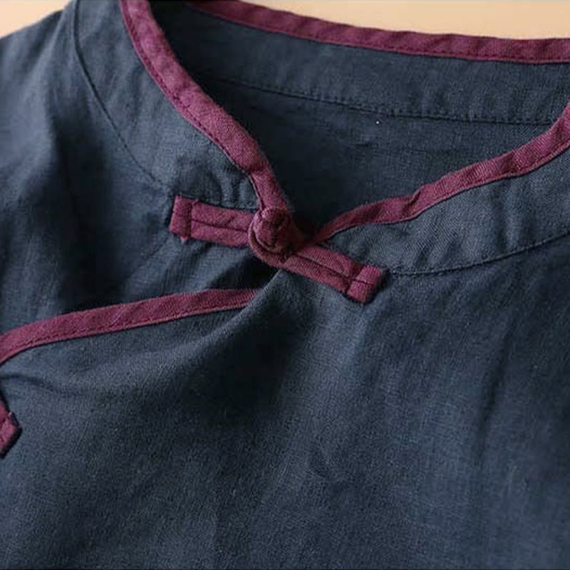 Camicia da donna in cotone e lino a maniche lunghe con ricamo floreale retrò Buddha Stones - image 23