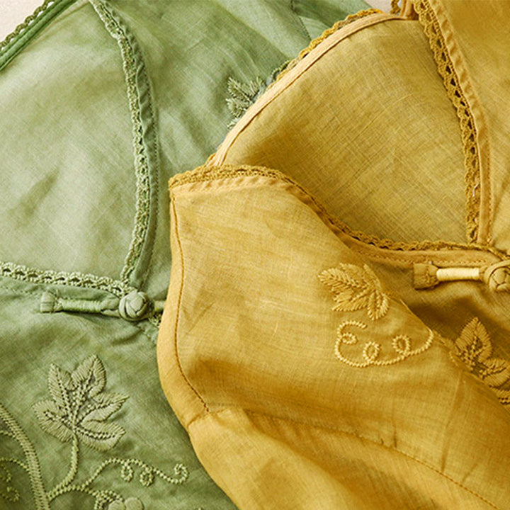 Buddha Stones Camicia da donna in cotone con maniche a tre quarti, motivo a uva ricamata, design in pizzo e bottoni a rana - image 16