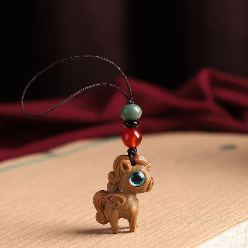 Buddha Stones Portachiavi relax con piccola foglia di sandalo rosso e sandalo verde dell'anno del cavallo - Decorazione sospesa in legno di sandalo verde - image 5