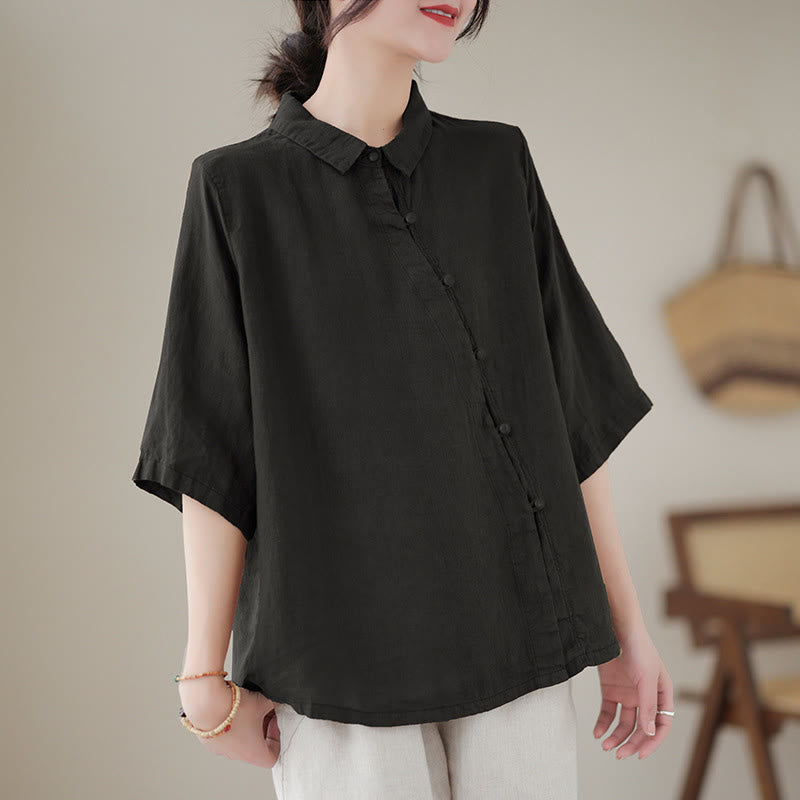 Buddha Stones Camicia da donna in cotone con maniche a tre quarti, bottoni a rana sul risvolto e abbottonatura diagonale - Nero - US8-10, UK/AU12-14, EU40-42 (2XL) - image 10