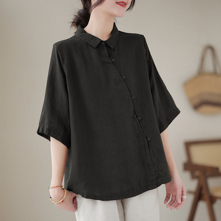 Buddha Stones Camicia da donna in cotone con maniche a tre quarti, bottoni a rana sul risvolto e abbottonatura diagonale - Nero - US8-10, UK/AU12-14, EU40-42 (2XL) - image 10