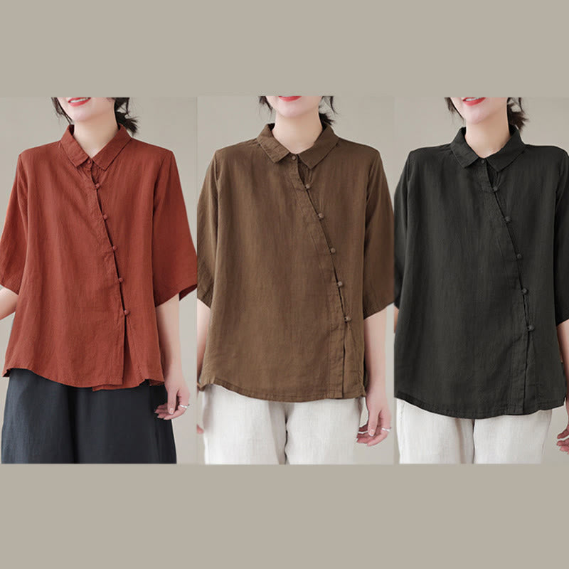 Buddha Stones Camicia da donna in cotone con maniche a tre quarti, bottoni a rana sul risvolto e abbottonatura diagonale - image 19