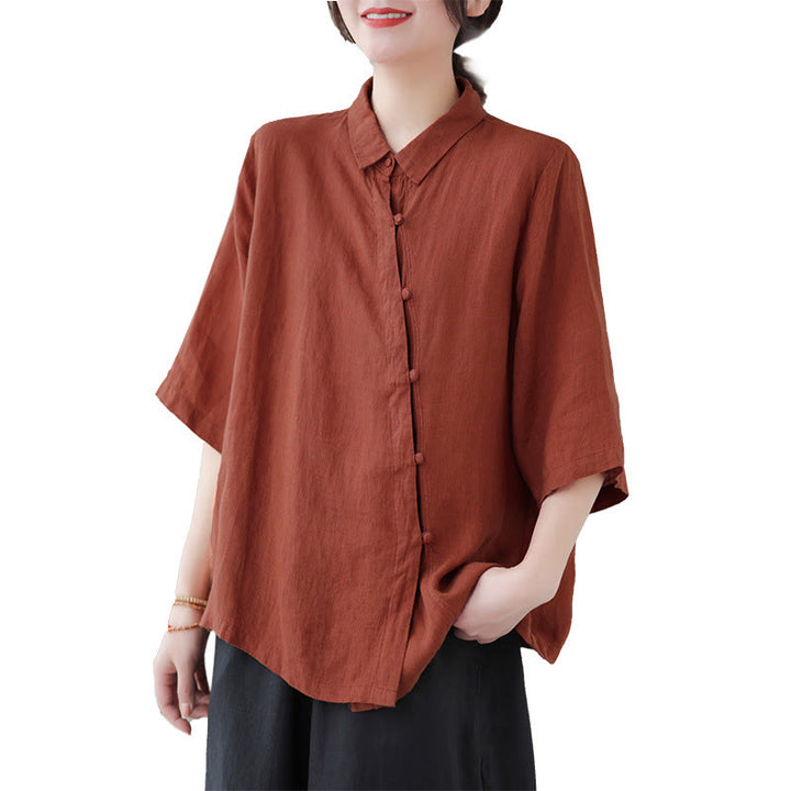 Buddha Stones Camicia da donna in cotone con maniche a tre quarti, bottoni a rana sul risvolto e abbottonatura diagonale - image 9
