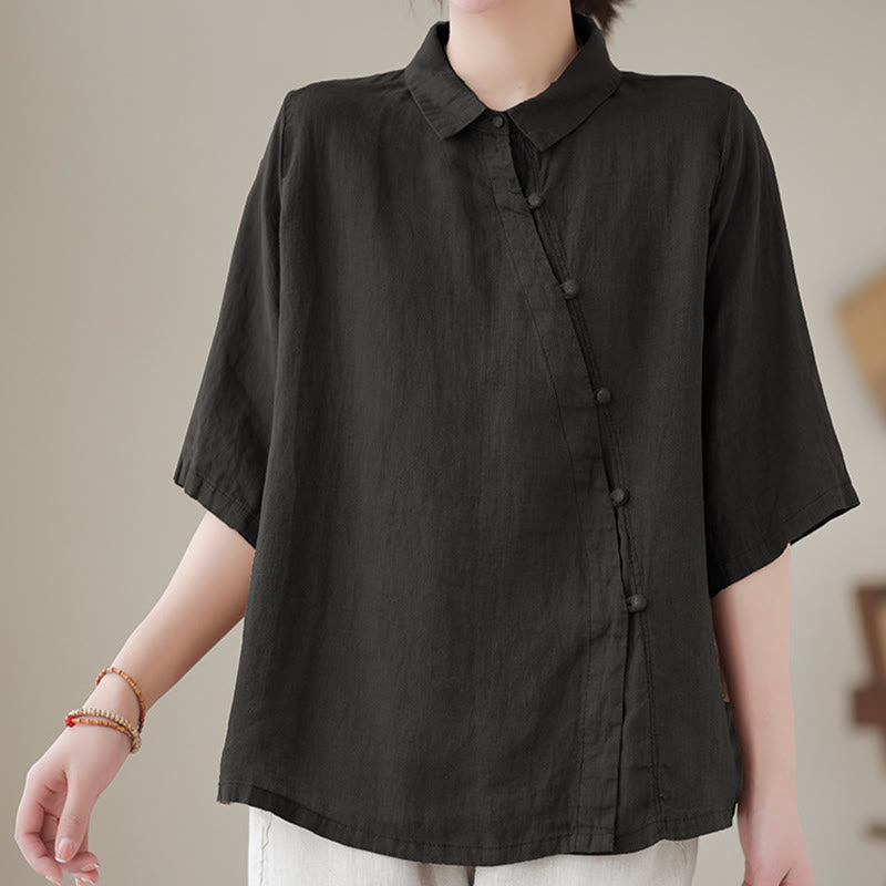 Buddha Stones Camicia da donna in cotone con maniche a tre quarti, bottoni a rana sul risvolto e abbottonatura diagonale - image 12