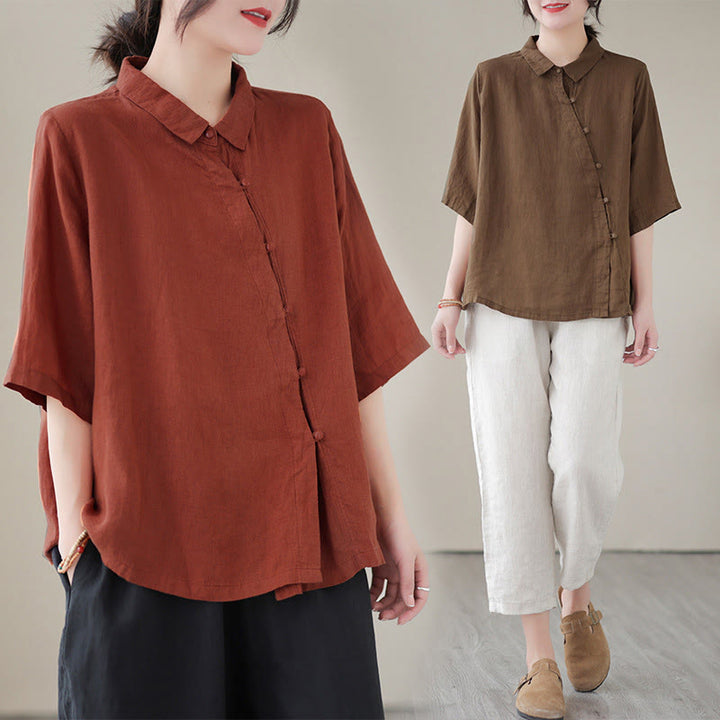 Buddha Stones Camicia da donna in cotone con maniche a tre quarti, bottoni a rana sul risvolto e abbottonatura diagonale - image 18