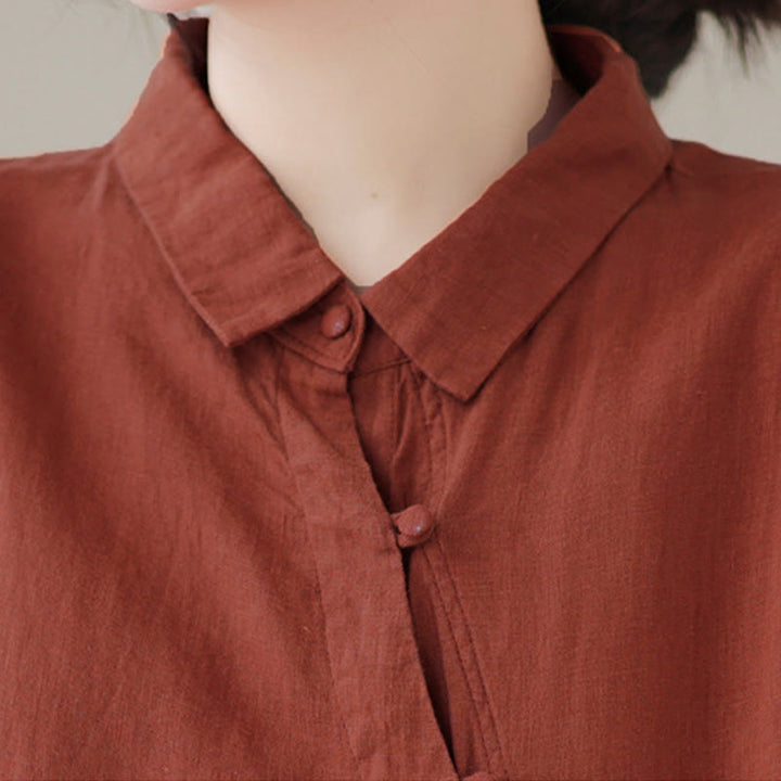 Buddha Stones Camicia da donna in cotone con maniche a tre quarti, bottoni a rana sul risvolto e abbottonatura diagonale - image 5