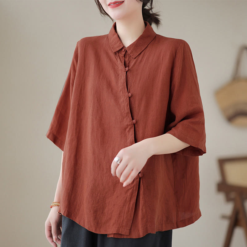 Buddha Stones Camicia da donna in cotone con maniche a tre quarti, bottoni a rana sul risvolto e abbottonatura diagonale - image 1