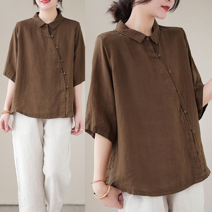 Buddha Stones Camicia da donna in cotone con maniche a tre quarti, bottoni a rana sul risvolto e abbottonatura diagonale - image 17