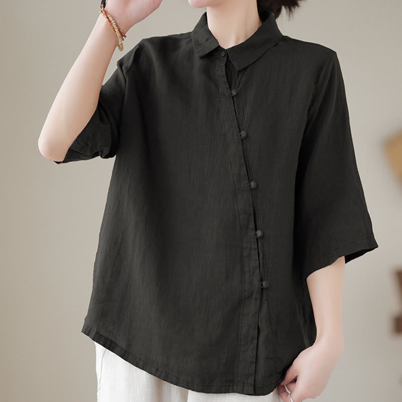 Buddha Stones Camicia da donna in cotone con maniche a tre quarti, bottoni a rana sul risvolto e abbottonatura diagonale - image 11