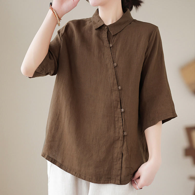 Buddha Stones Camicia da donna in cotone con maniche a tre quarti, bottoni a rana sul risvolto e abbottonatura diagonale - image 14