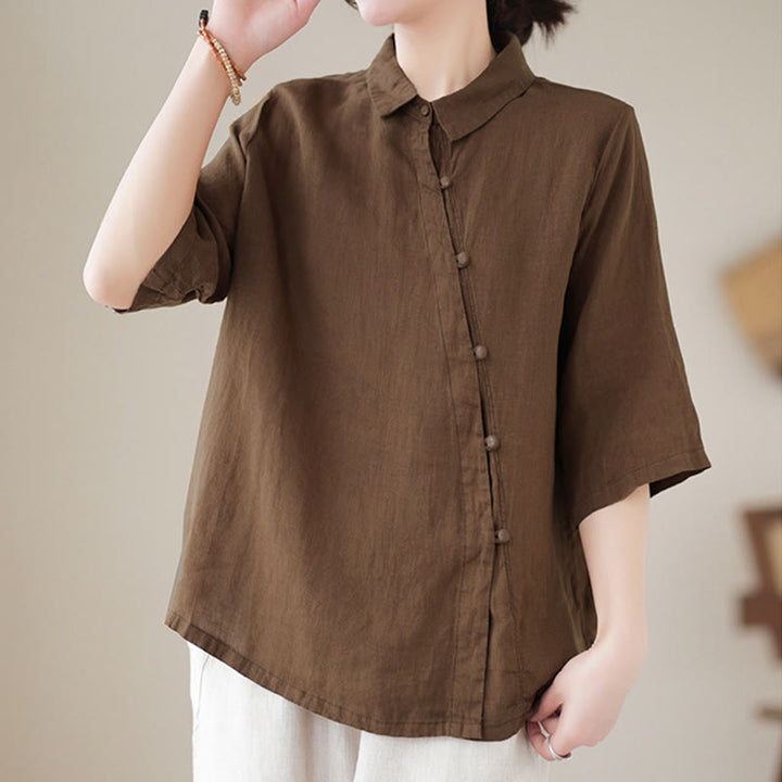 Buddha Stones Camicia da donna in cotone con maniche a tre quarti, bottoni a rana sul risvolto e abbottonatura diagonale - image 14
