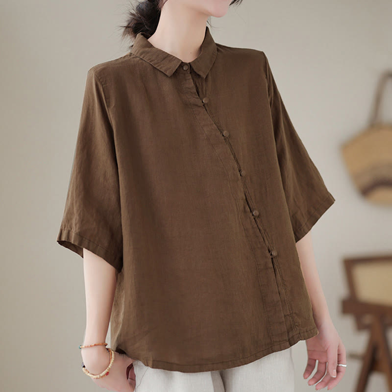 Buddha Stones Camicia da donna in cotone con maniche a tre quarti, bottoni a rana sul risvolto e abbottonatura diagonale - image 16