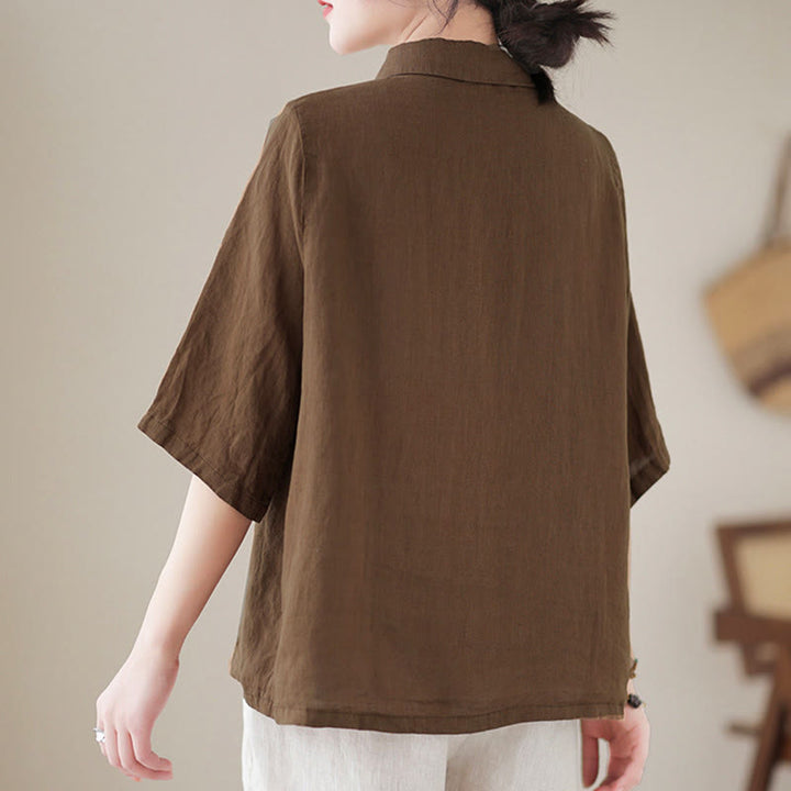 Buddha Stones Camicia da donna in cotone con maniche a tre quarti, bottoni a rana sul risvolto e abbottonatura diagonale - image 15