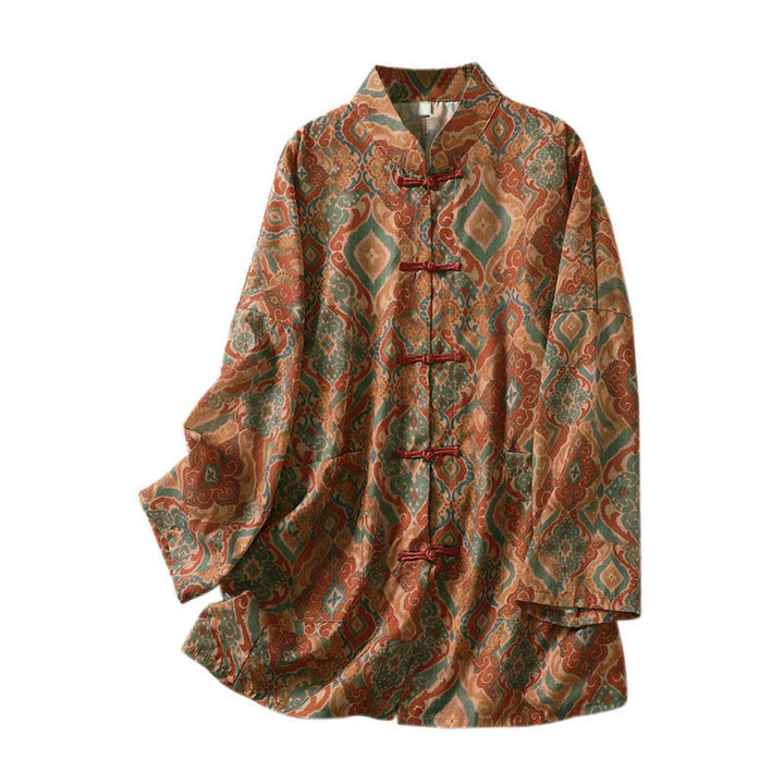 Buddha Stones Camicia da donna con colletto rialzato, maniche lunghe, bottoni cinesi e tasche, stampata - image 11