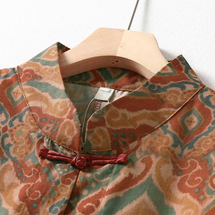 Buddha Stones Camicia da donna con colletto rialzato, maniche lunghe, bottoni cinesi e tasche, stampata - image 2
