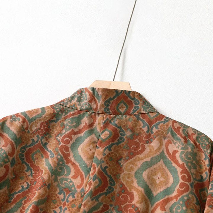 Buddha Stones Camicia da donna con colletto rialzato, maniche lunghe, bottoni cinesi e tasche, stampata - image 3