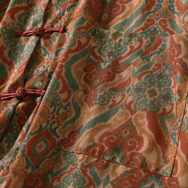 Buddha Stones Camicia da donna con colletto rialzato, maniche lunghe, bottoni cinesi e tasche, stampata - image 5