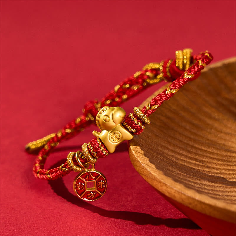 Buddha Stones Braccialetto portafortuna con monete di rame e filo rosso dell'anno del cavallo - image 1