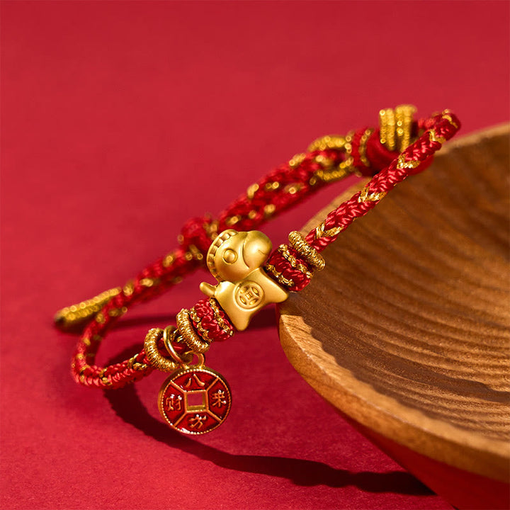 Buddha Stones Braccialetto portafortuna con monete di rame e filo rosso dell'anno del cavallo - image 1