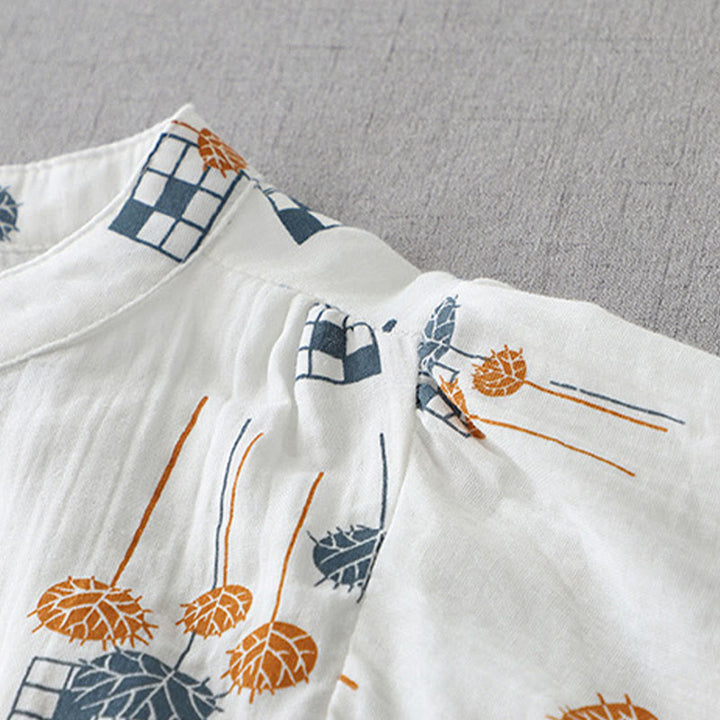 Buddha Stones Camicia da donna in cotone con maniche arricciate a tre quarti e design con bottoni stampati - image 4