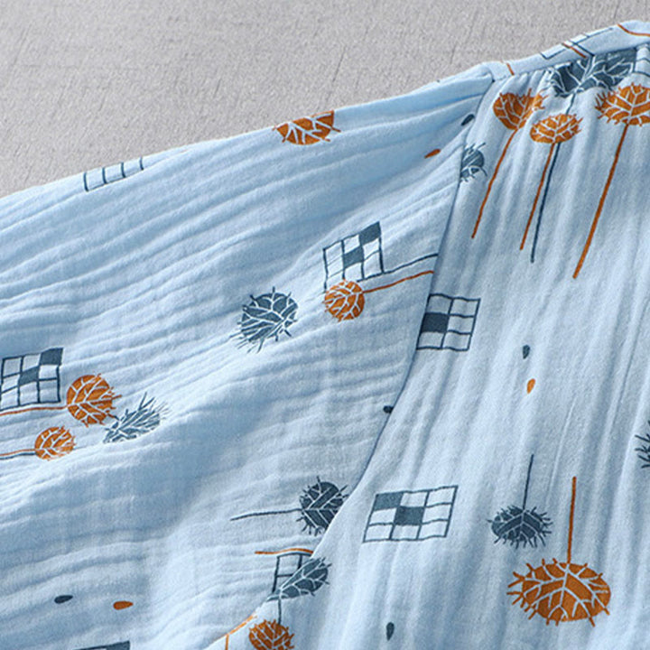 Buddha Stones Camicia da donna in cotone con maniche arricciate a tre quarti e design con bottoni stampati - image 14